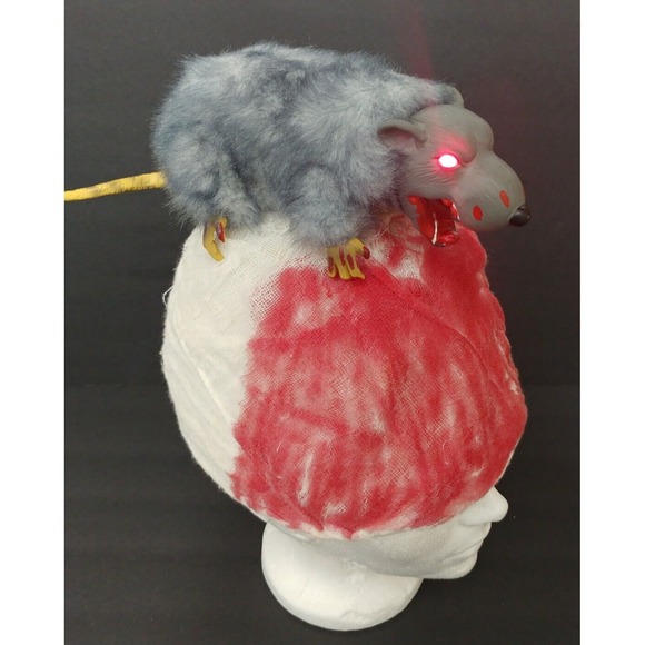 Gemmy Halloween Chewing Rat 🐀 Hat Lighted Eyes Adjusts Halloween Spooky Works - Picture 2 of 10